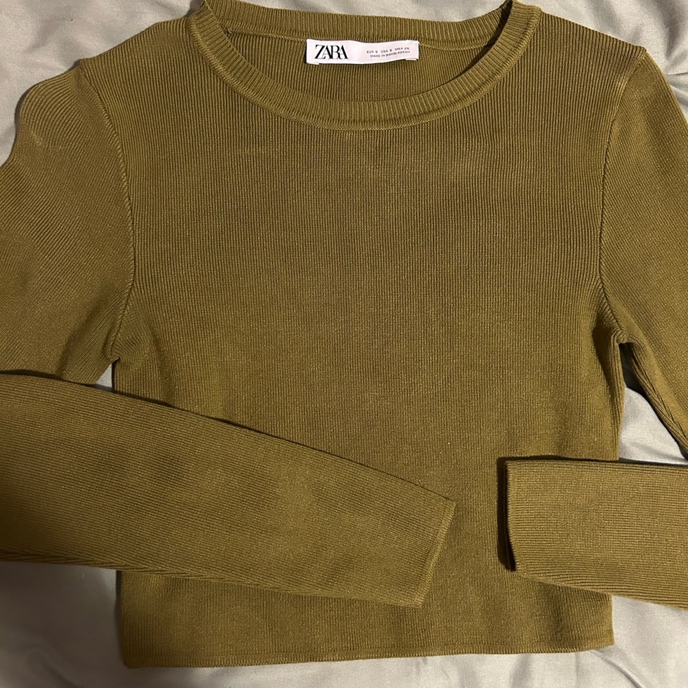 Zara Olive Green Ribbed Sweater